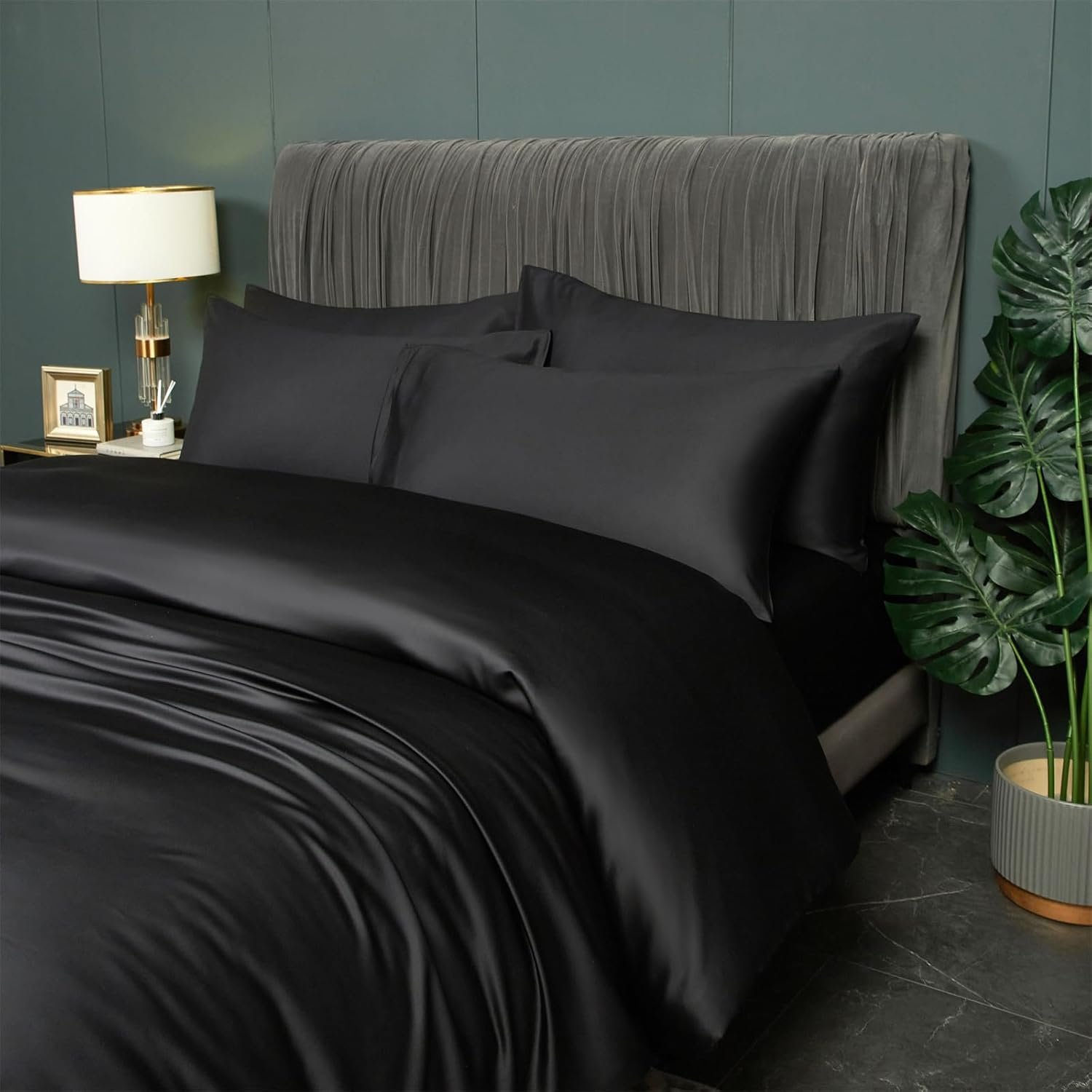 3pcs Bamboo Cooling Duvet Cover Queen Set Black - View 4