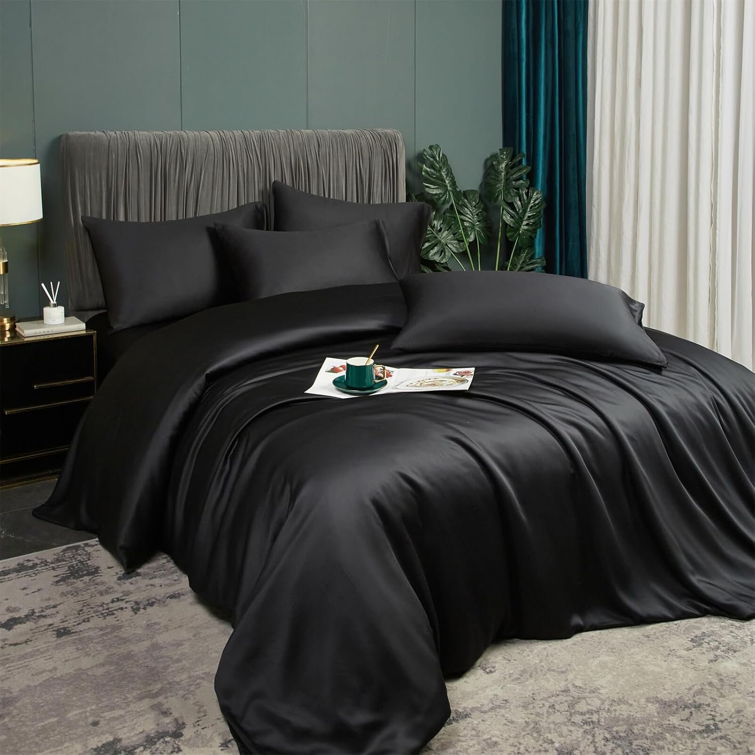 3pcs Bamboo Cooling Duvet Cover Queen Set Black - View 5