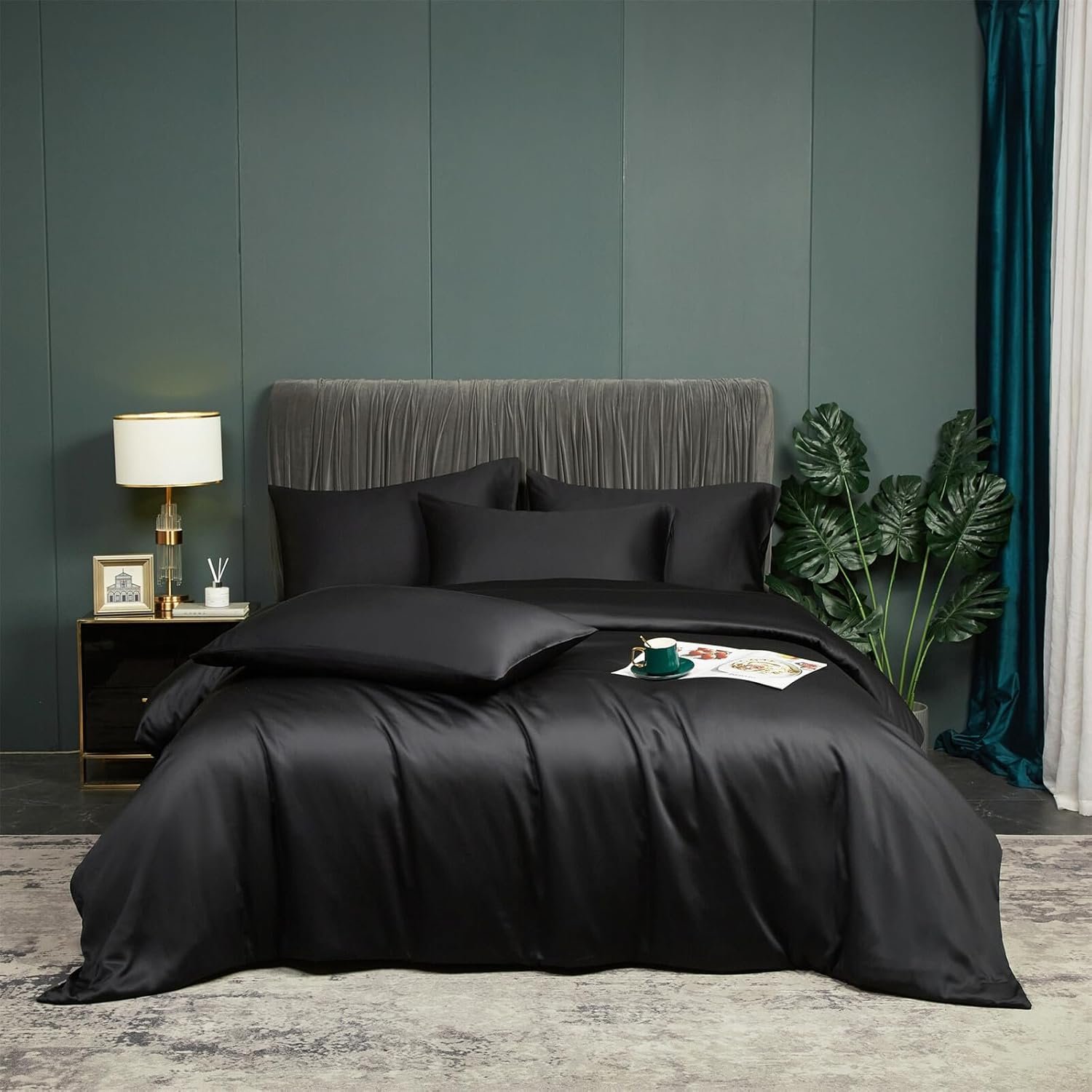 3pcs Bamboo Cooling Duvet Cover Queen Set Black - View 6