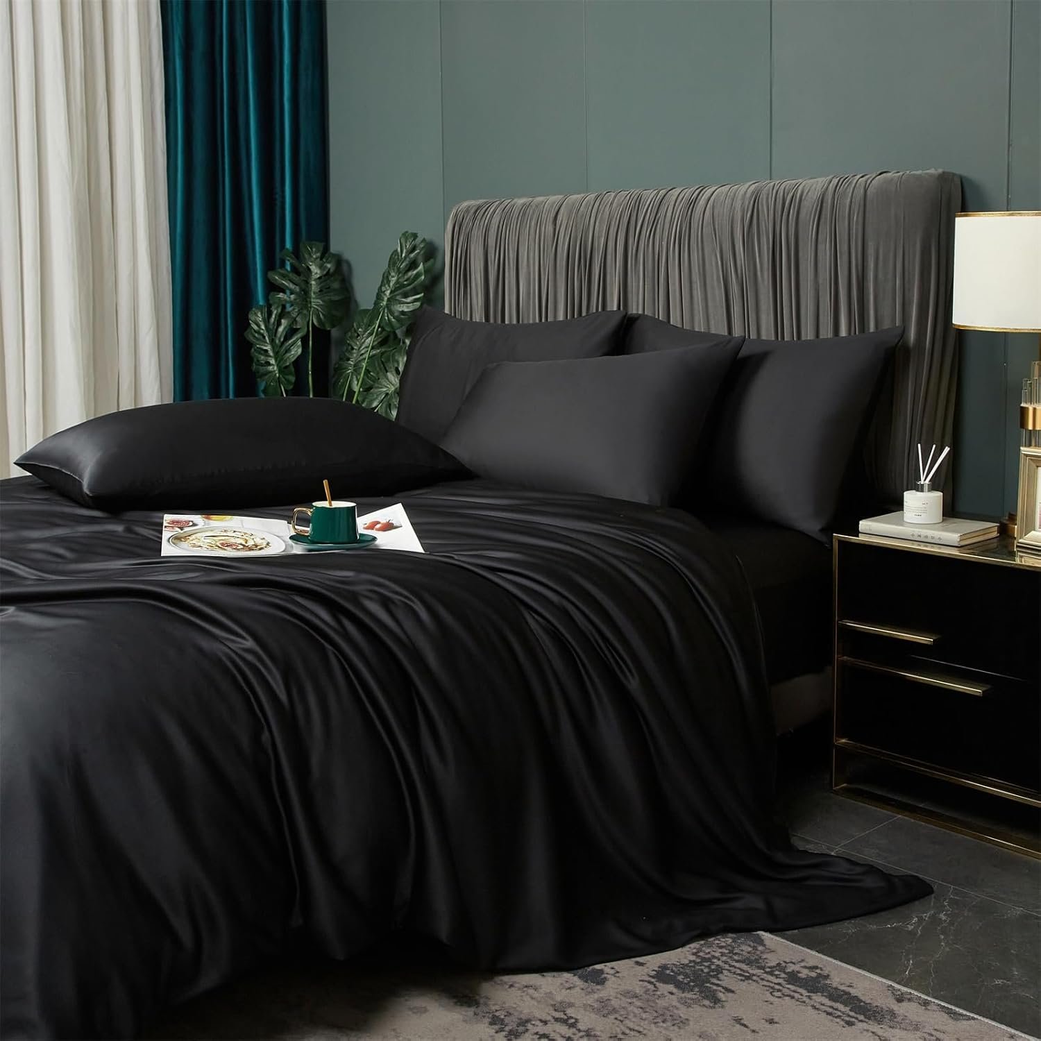 3pcs Bamboo Cooling Duvet Cover Queen Set Black - View 7